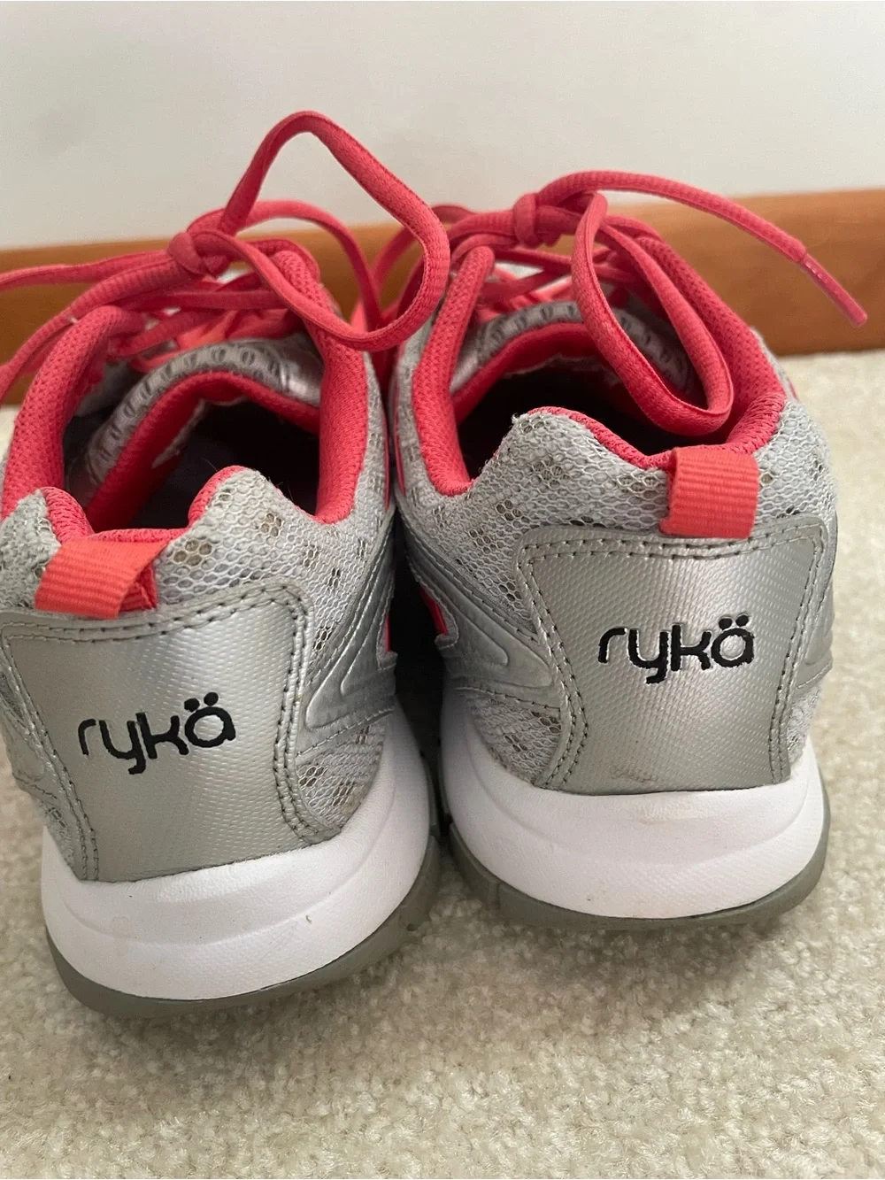 Ryka Kids Silver and Coral Lace-Up Sneakers